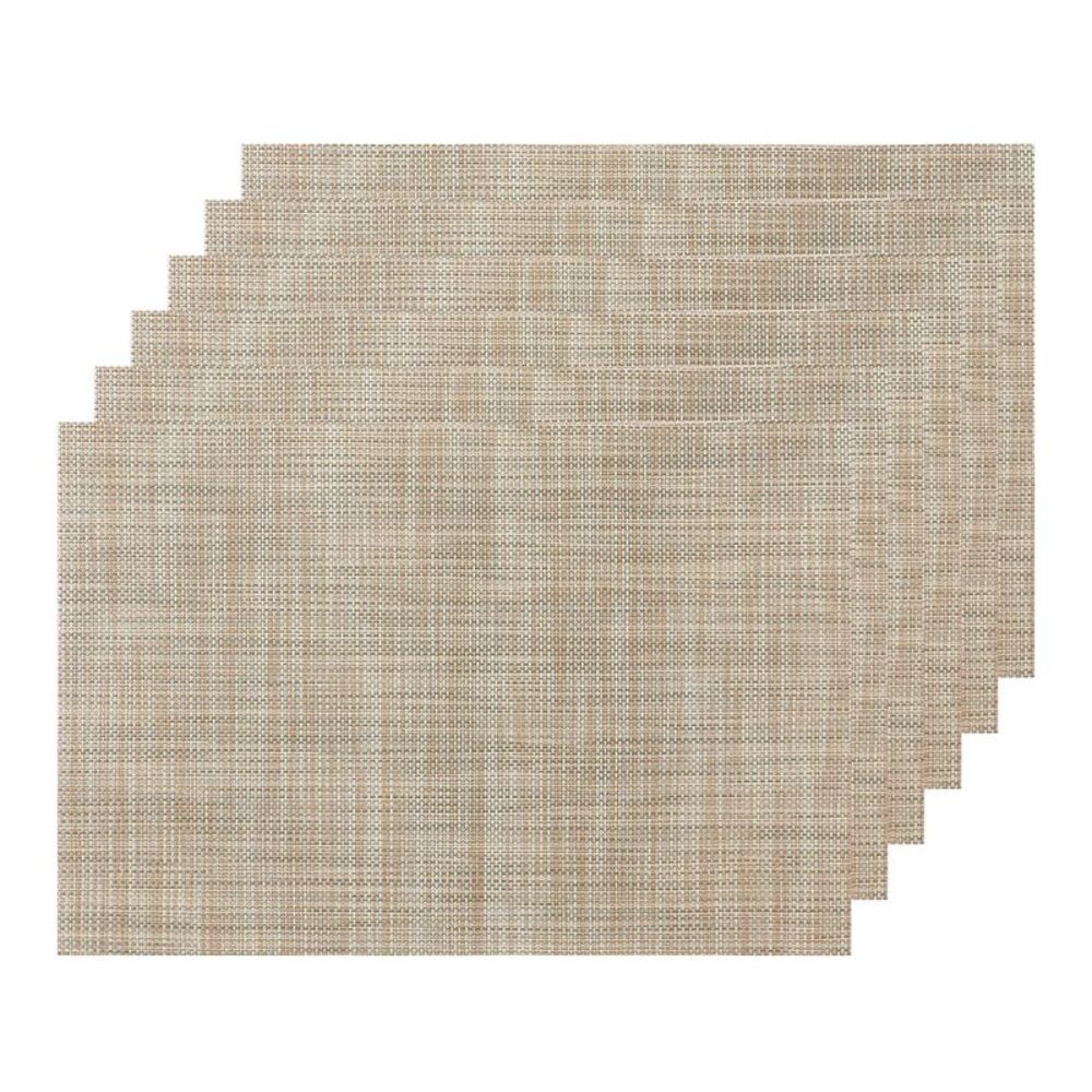 6 Set Placemats for Dining Table, Washable Woven Vinyl 18x12 inch Gold